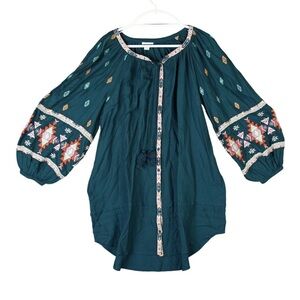 Sundance Women Mini Dress Green Aztec Embroidered Sz S Boho Tassel